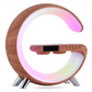 Smart G-Shaped LED Lamp with 15W Wireless Charger, Bluetooth Speaker, Alarm Clock & RGB Night Light.